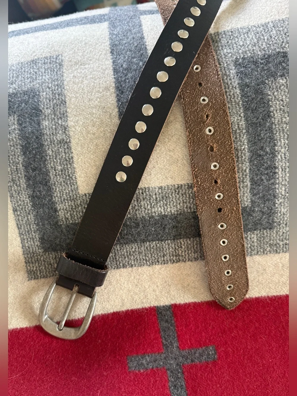 Women’s Black Genuine Leather Studded Belt Silver Tone Western 39”